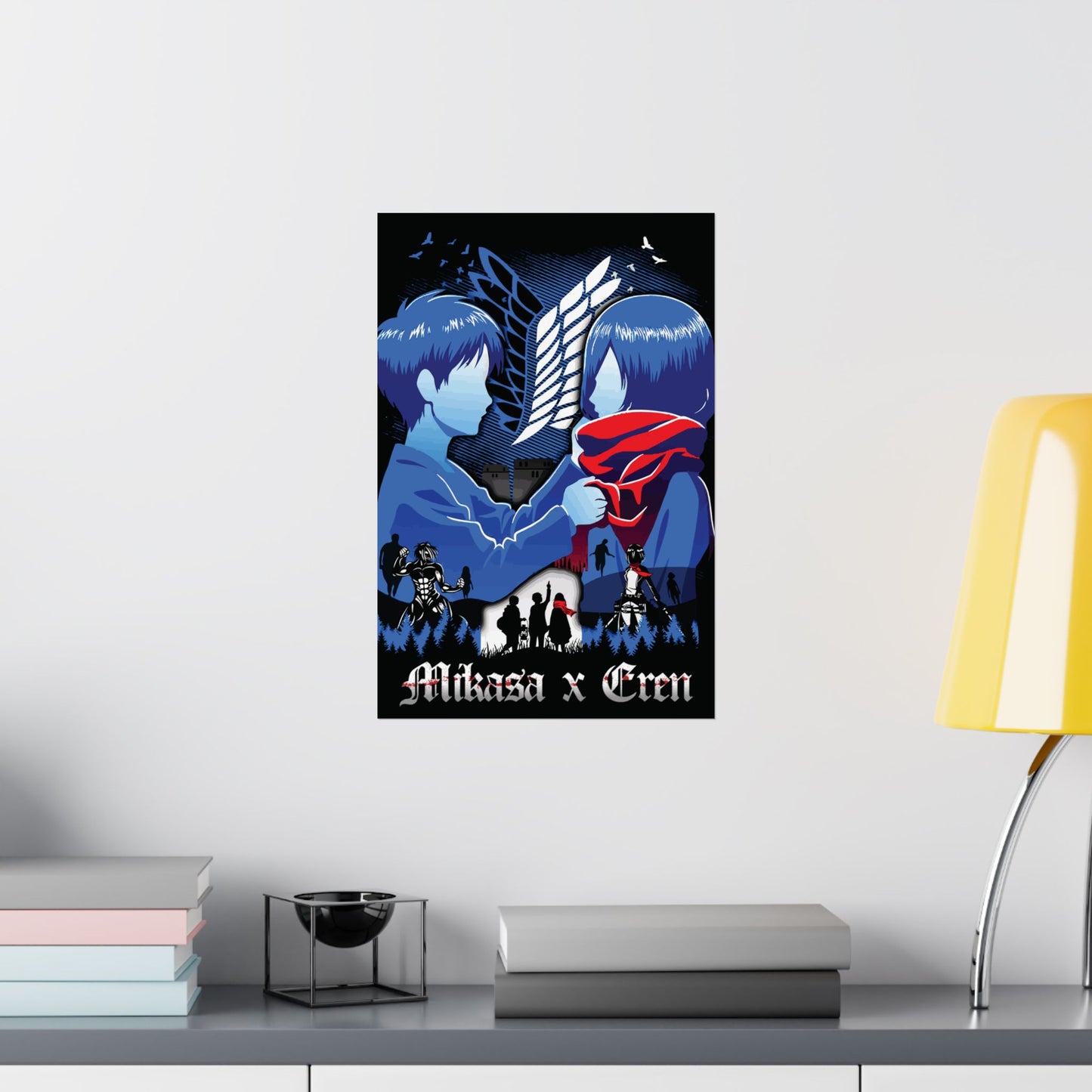 Mikasa x Eren Matte Vertical Poster | Attack on Titan Anime Wall Art