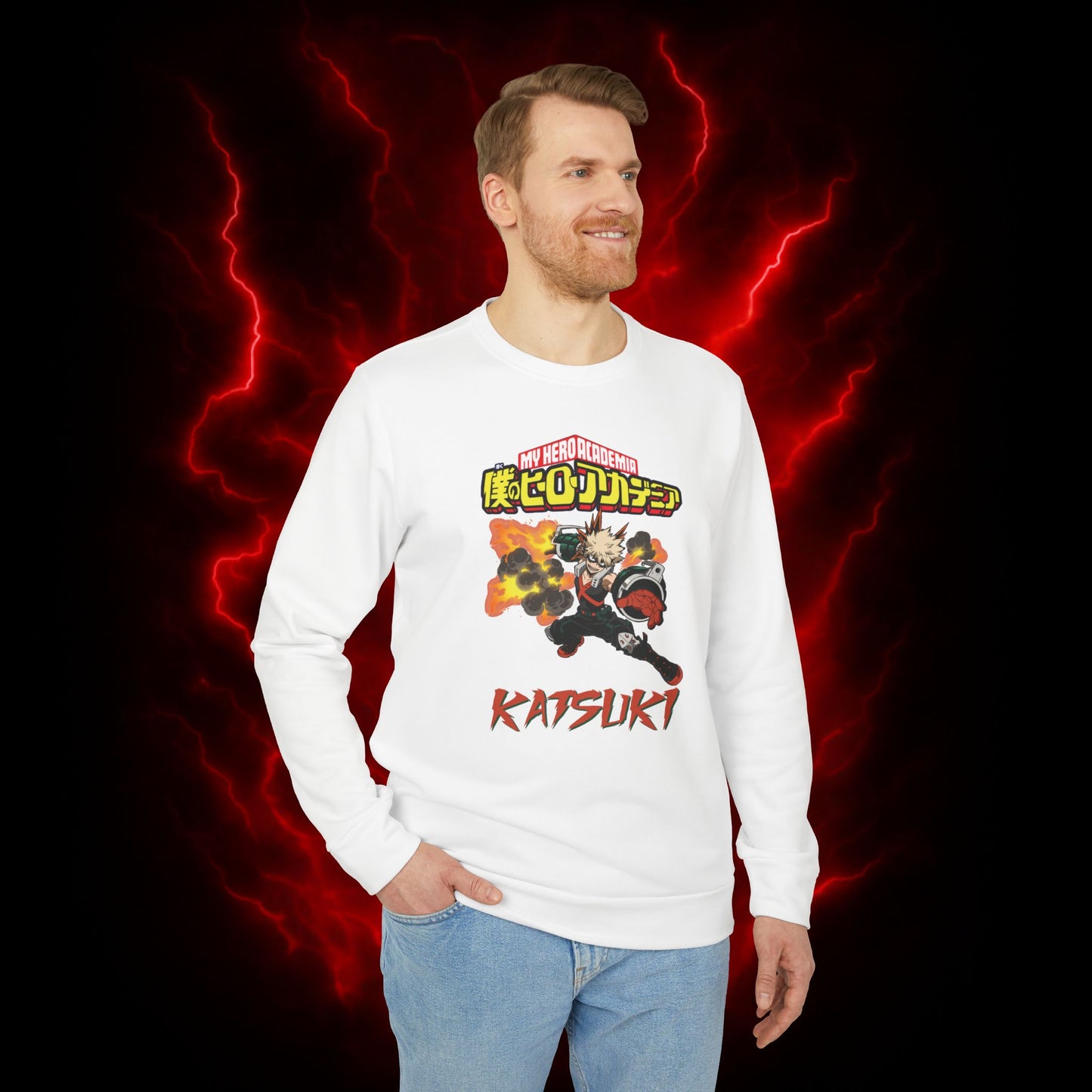 Katsuki Bakugo Adidas Unisex Fleece Crewneck Sweatshirt