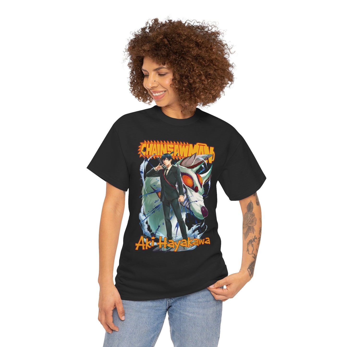 Aki x Fox Devil Unisex Heavy Cotton T-Shirt | Chainsaw Man Anime Streetwear