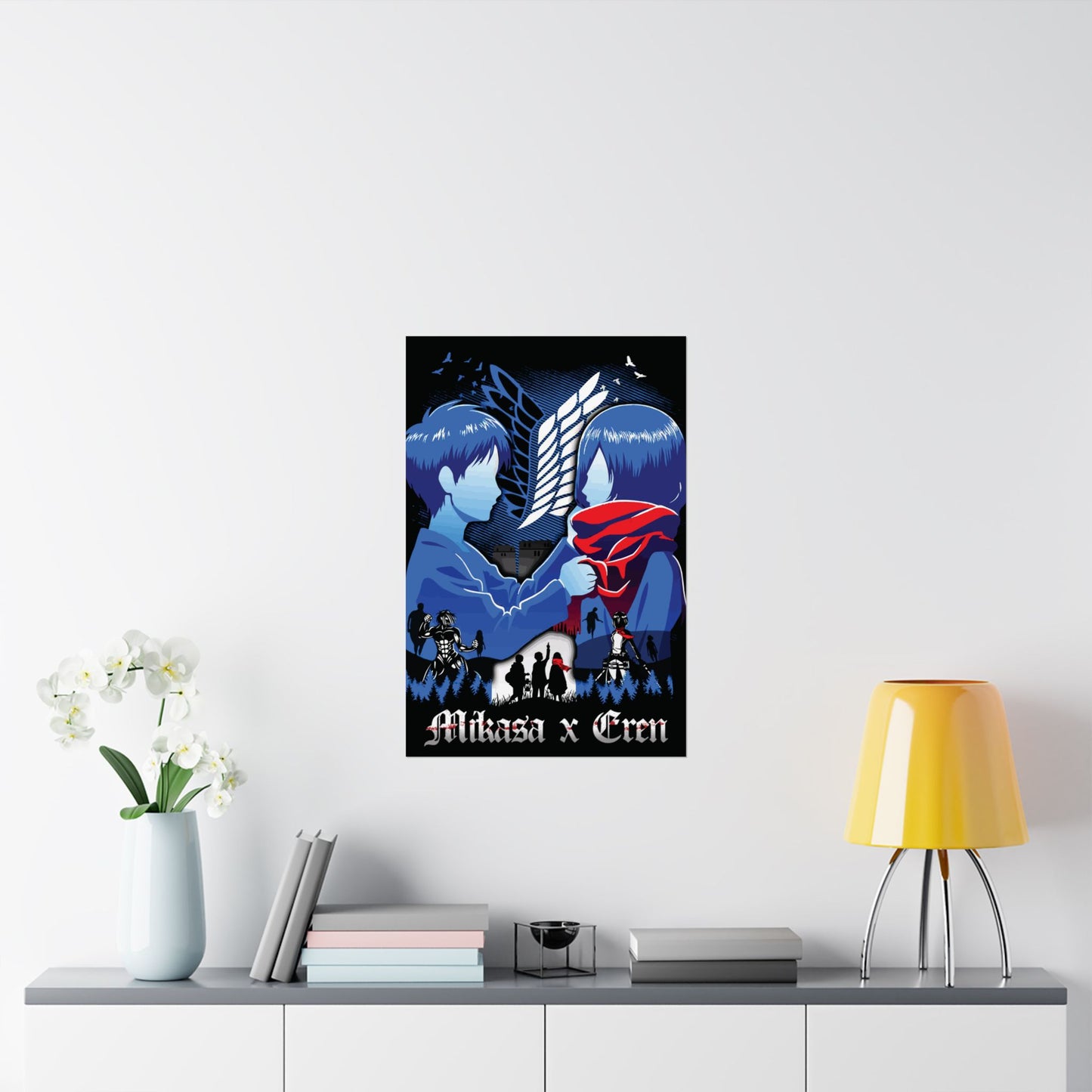Mikasa x Eren Matte Vertical Poster | Attack on Titan Anime Wall Art
