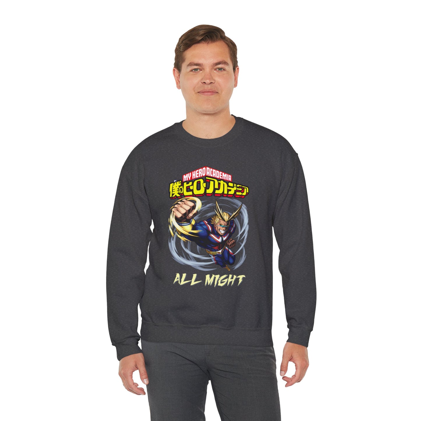 All Might Crewneck Sweatshirt | Anime-Inspired Graphic Sweater | Symbol of Peace Streetwear | Otaku Manga Unisex Pullover