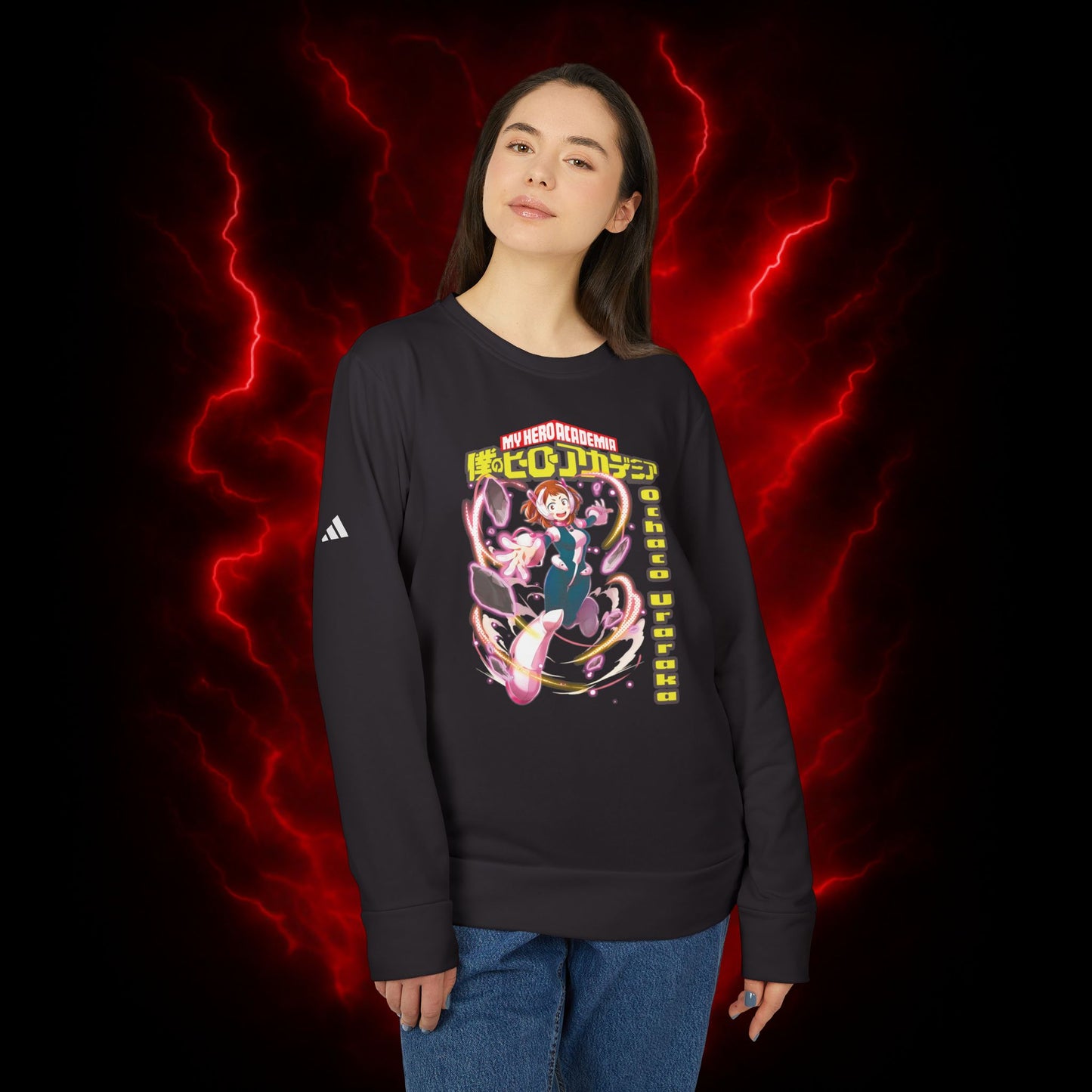 Ochako Uraraka II Adidas Unisex Fleece Crewneck Sweatshirt