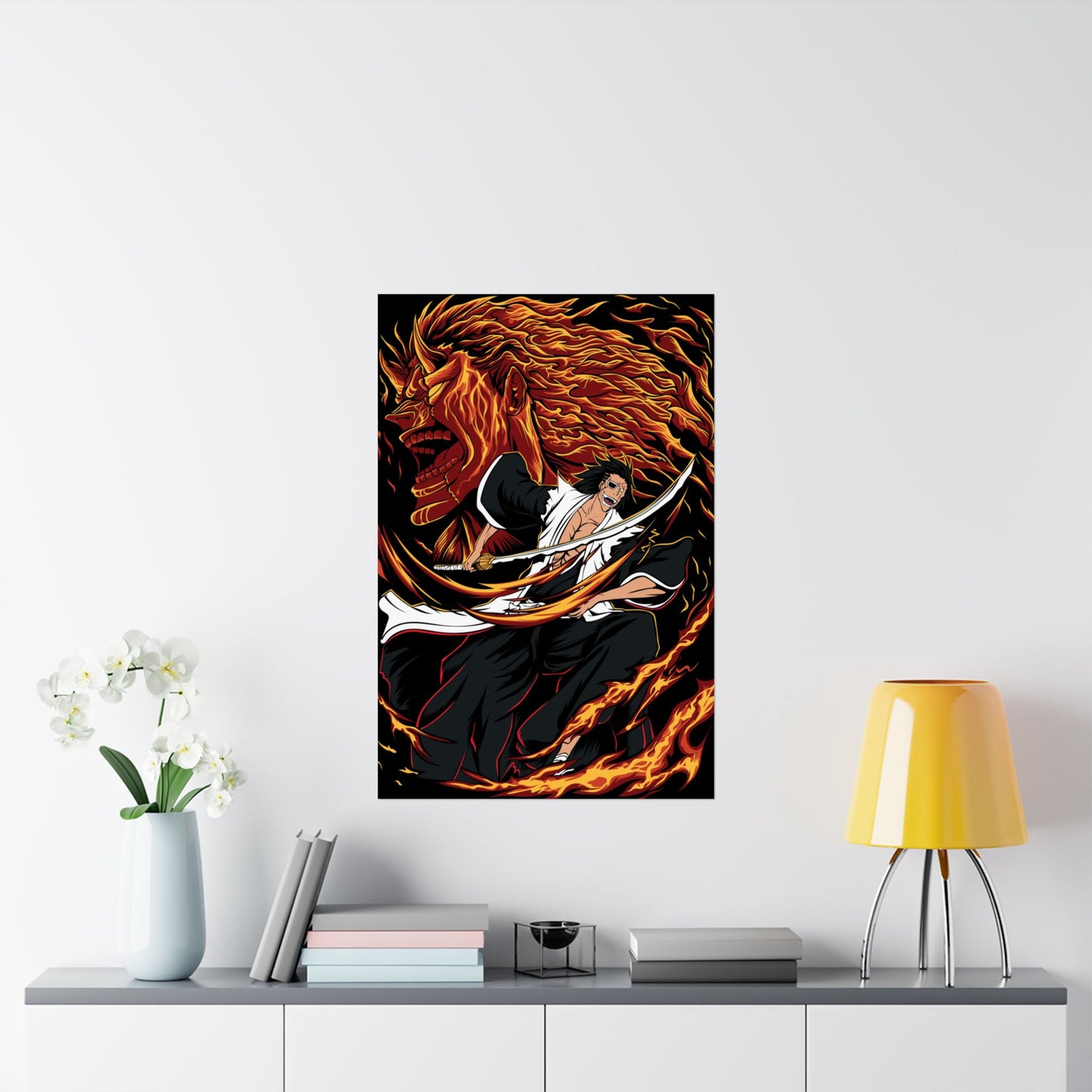 Genryūsai Yamamoto Flame Bankai Matte Vertical Poster | Bleach Anime Wall Art