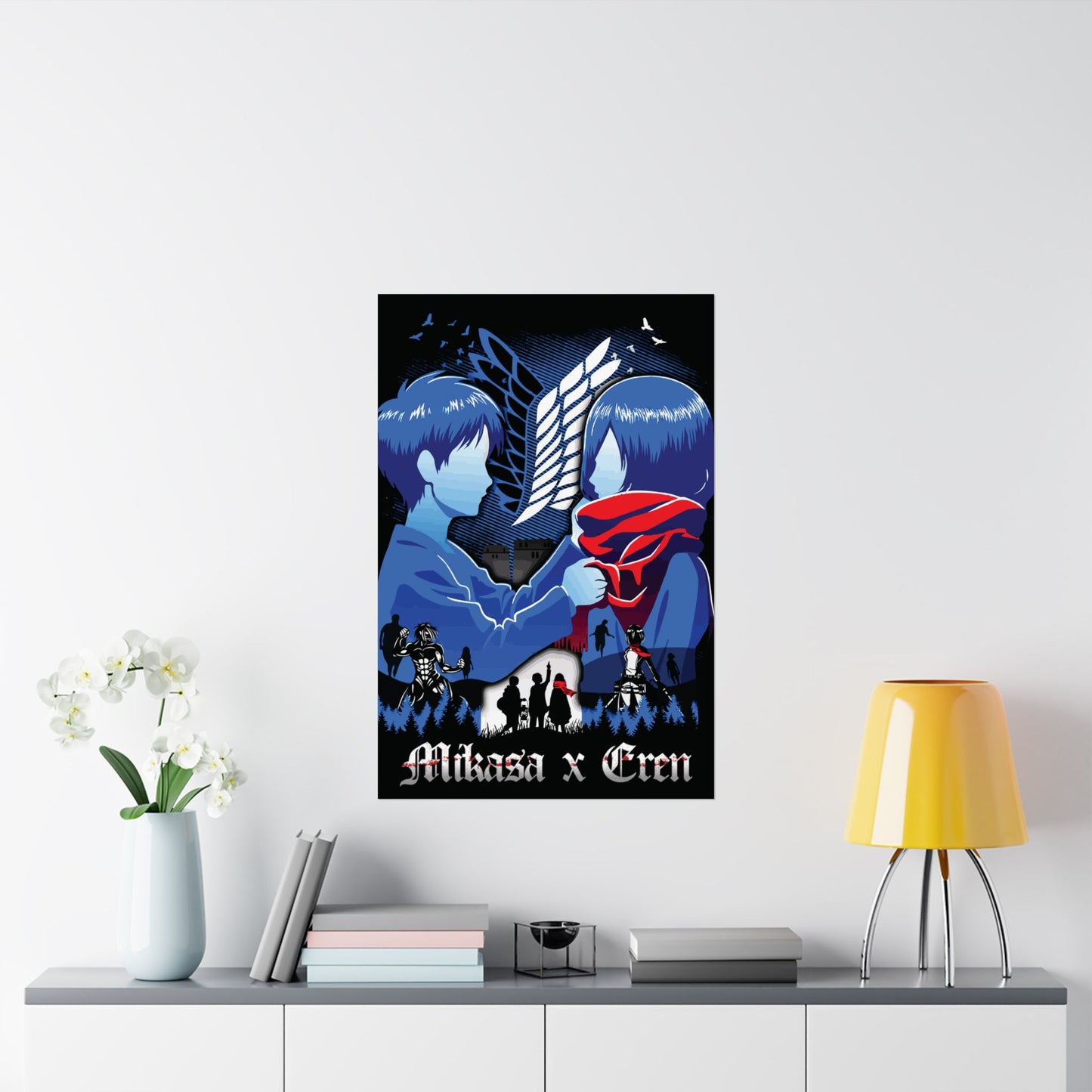 Mikasa x Eren Matte Vertical Poster | Attack on Titan Anime Wall Art