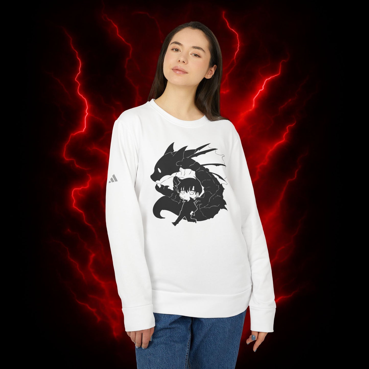 Chibi Jinwoo & Jima Adidas Unisex Fleece Crewneck Sweatshirt