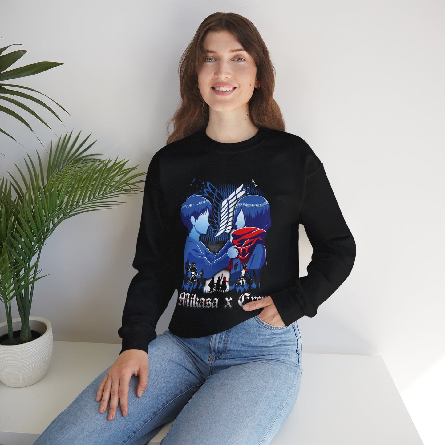 Mikasa x Eren Unisex Heavy Blend Crewneck Sweatshirt | Attack on Titan Anime Streetwear
