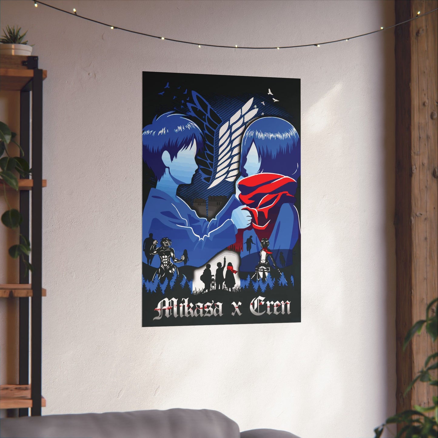 Mikasa x Eren Matte Vertical Poster | Attack on Titan Anime Wall Art