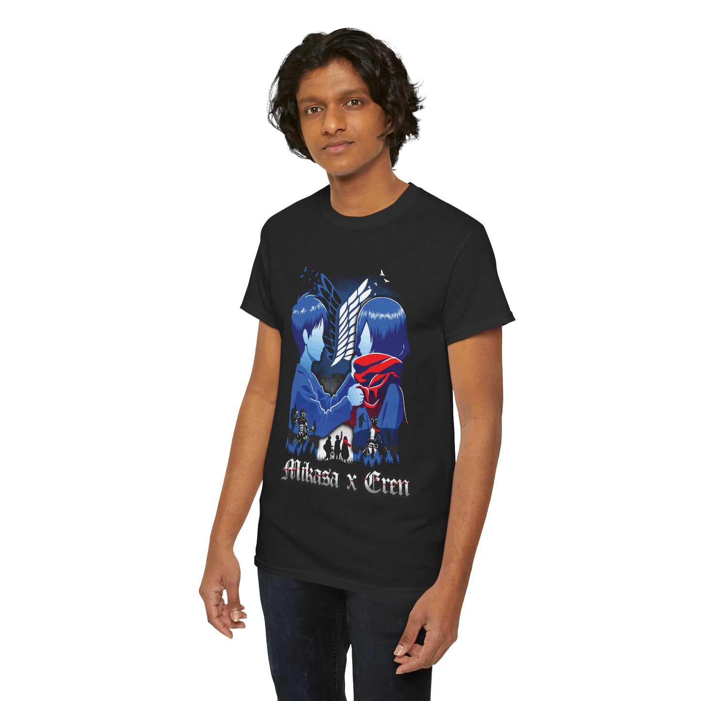 Mikasa x Eren Unisex Heavy Cotton T-Shirt | Attack on Titan Anime Streetwear Tee