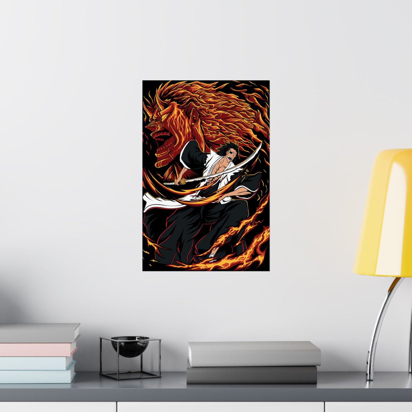 Genryūsai Yamamoto Flame Bankai Matte Vertical Poster | Bleach Anime Wall Art