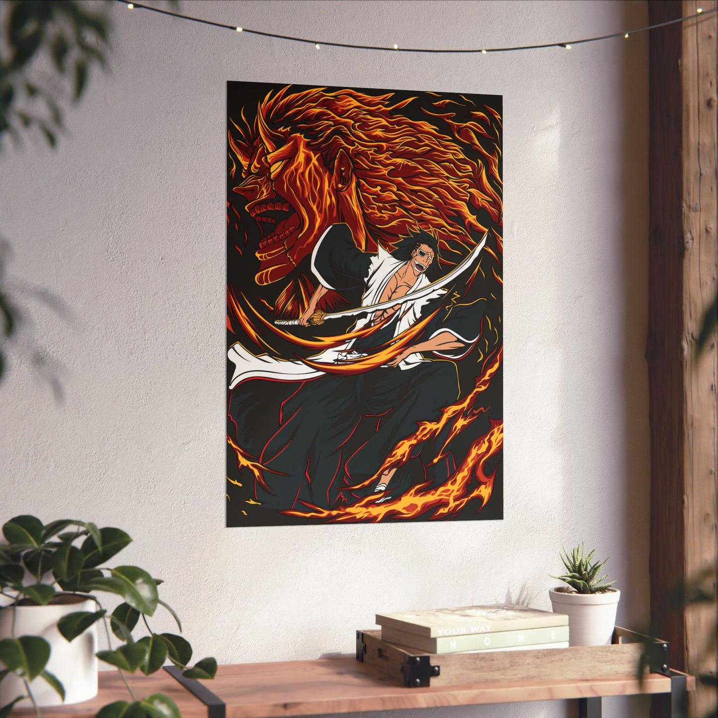 Genryūsai Yamamoto Flame Bankai Matte Vertical Poster | Bleach Anime Wall Art
