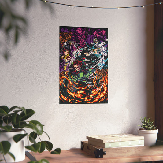 Tanjiro & Muichiro vs Hantengu Anime Poster | Anime-Inspired Matte Wall Art | Battle Manga Decor