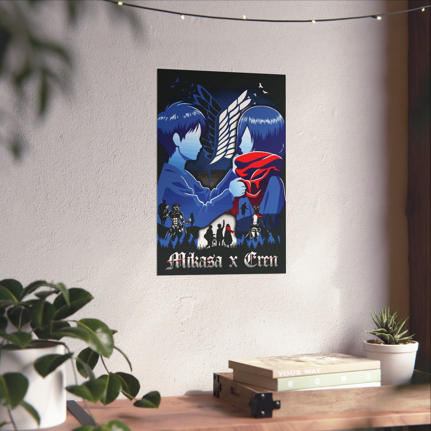 Mikasa x Eren Matte Vertical Poster | Attack on Titan Anime Wall Art