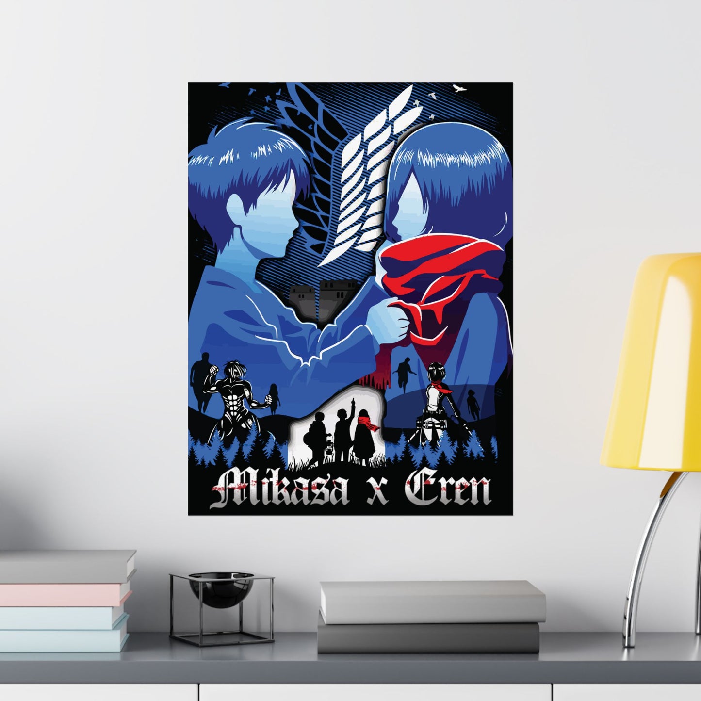 Mikasa x Eren Matte Vertical Poster | Attack on Titan Anime Wall Art