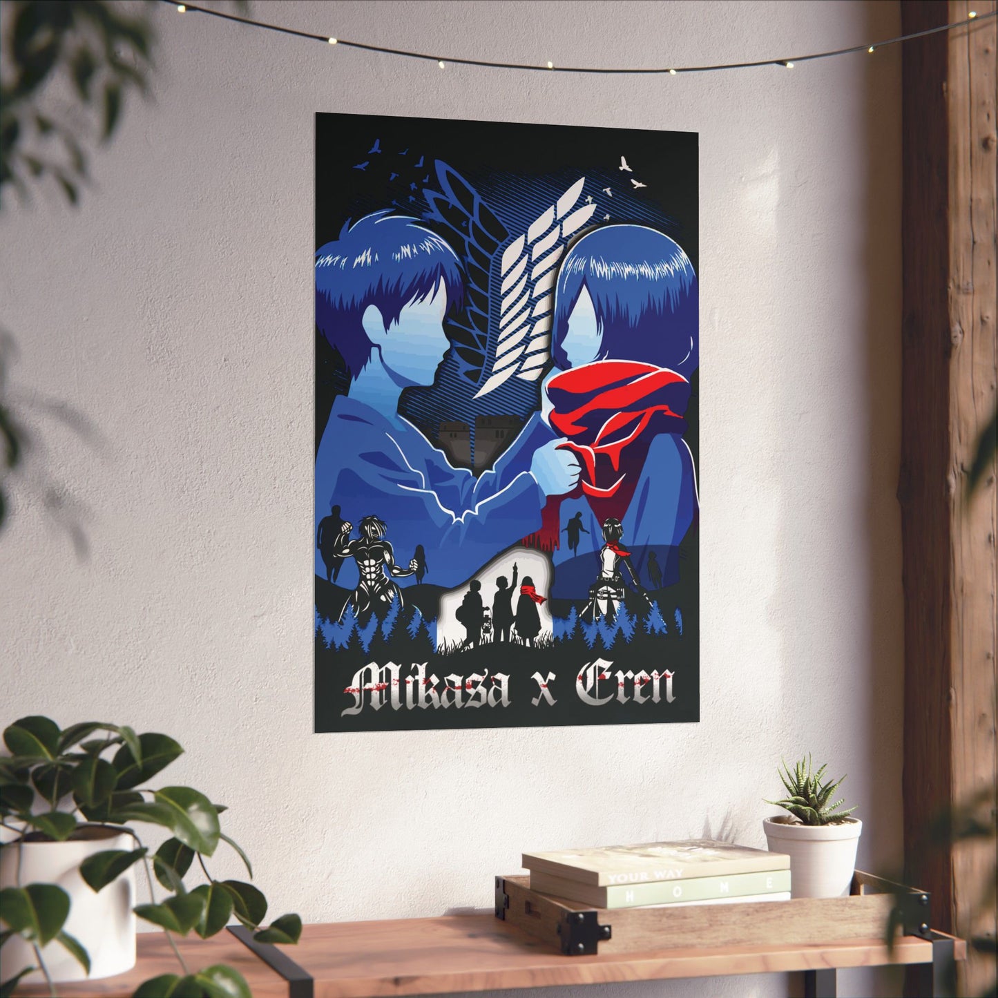 Mikasa x Eren Matte Vertical Poster | Attack on Titan Anime Wall Art