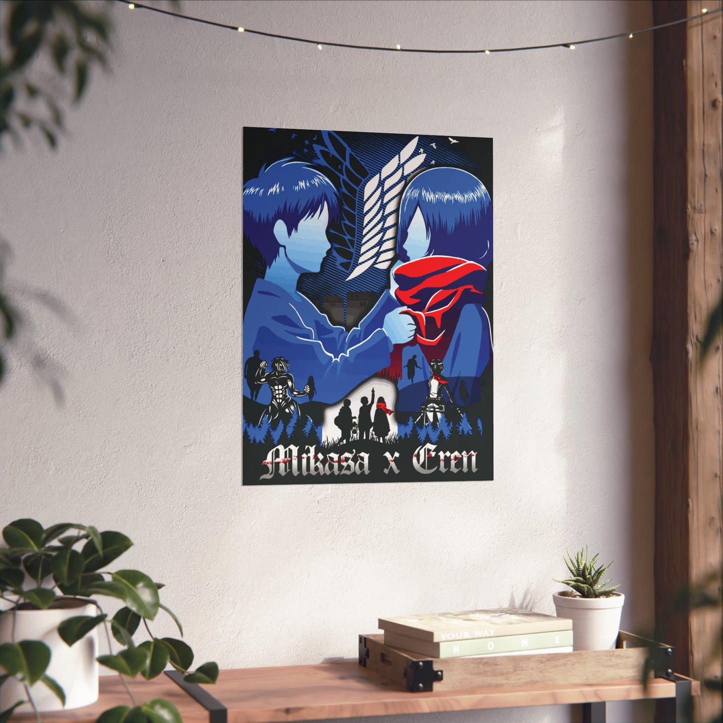 Mikasa x Eren Matte Vertical Poster | Attack on Titan Anime Wall Art
