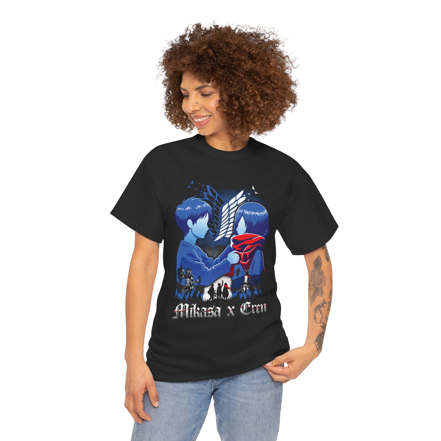 Mikasa x Eren Unisex Heavy Cotton T-Shirt | Attack on Titan Anime Streetwear Tee