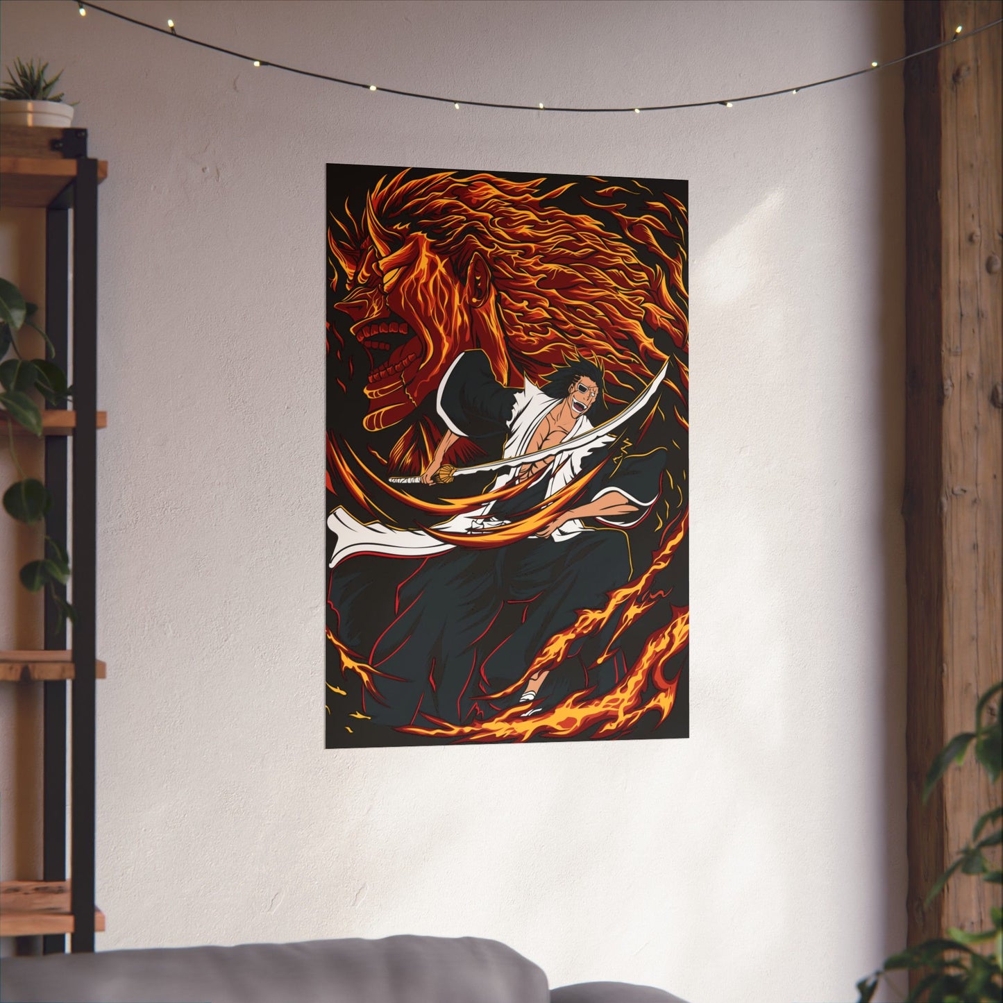 Genryūsai Yamamoto Flame Bankai Matte Vertical Poster | Bleach Anime Wall Art