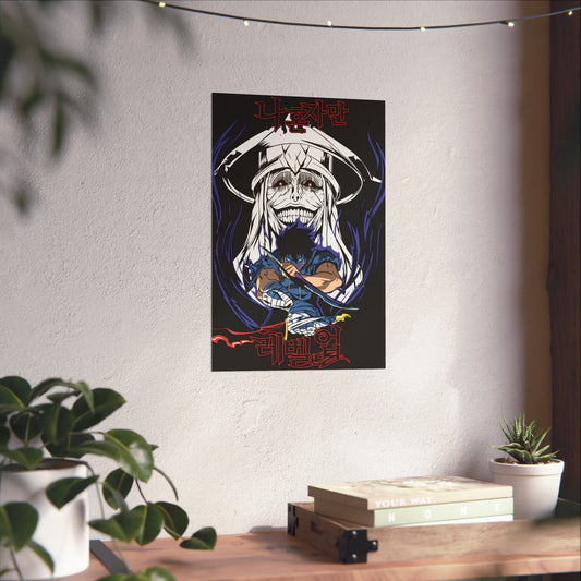 Sung Jinwoo vs Statue of God II Matte Vertical Poster | Anime-Inspired Wall Art | Double Dungeon Print