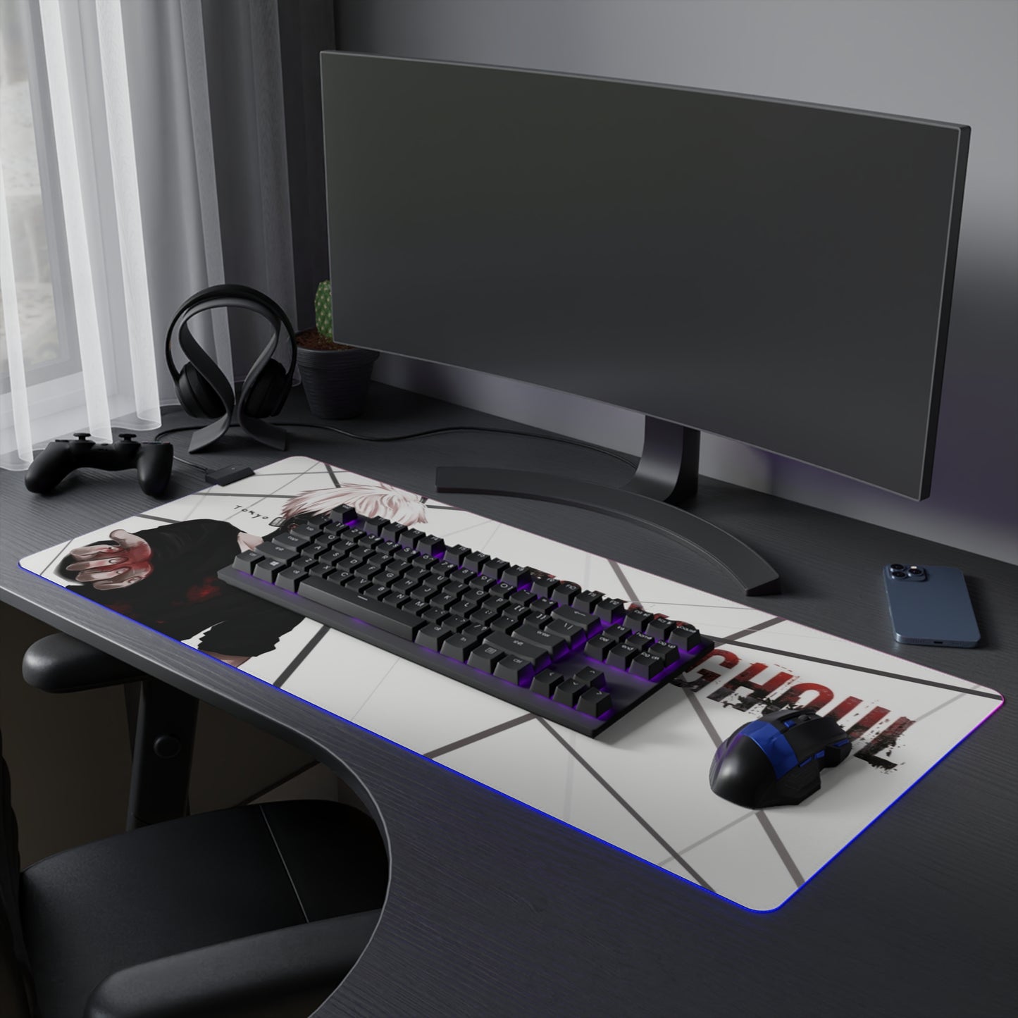 The One-Eyed King Ken Kaneki LED Gaming Mouse Pad | Tokyo Ghoul RGB Desk Mat