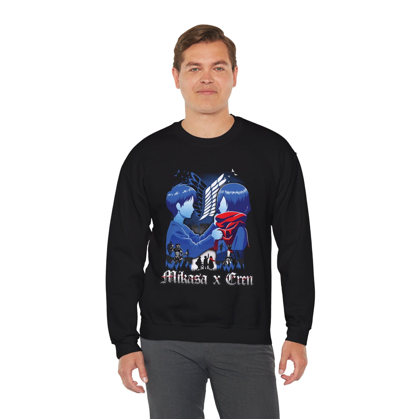 Mikasa x Eren Unisex Heavy Blend Crewneck Sweatshirt | Attack on Titan Anime Streetwear