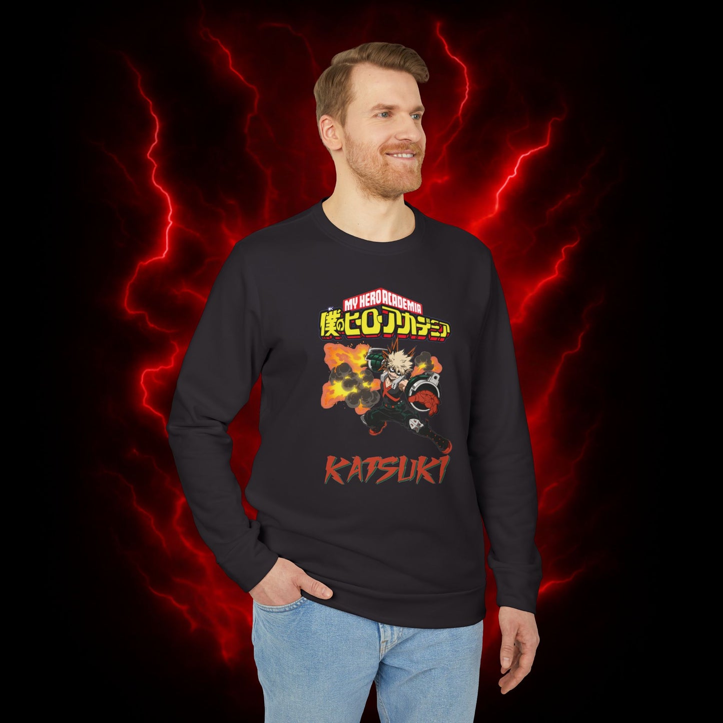 Katsuki Bakugo Adidas Unisex Fleece Crewneck Sweatshirt