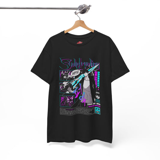 Sung Jinwoo Darkness Unleashed Unisex Heavy Cotton T-Shirt | Anime-Inspired Streetwear Graphic Tee | Shadow Army Shirt