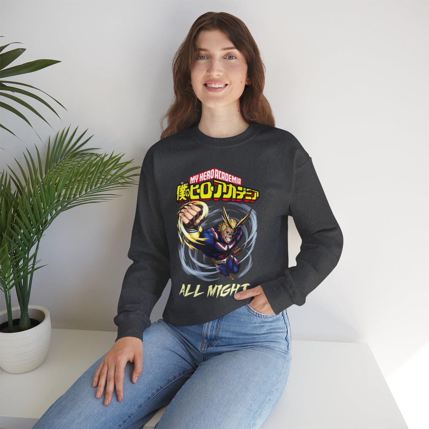 All Might Crewneck Sweatshirt | Anime-Inspired Graphic Sweater | Symbol of Peace Streetwear | Otaku Manga Unisex Pullover