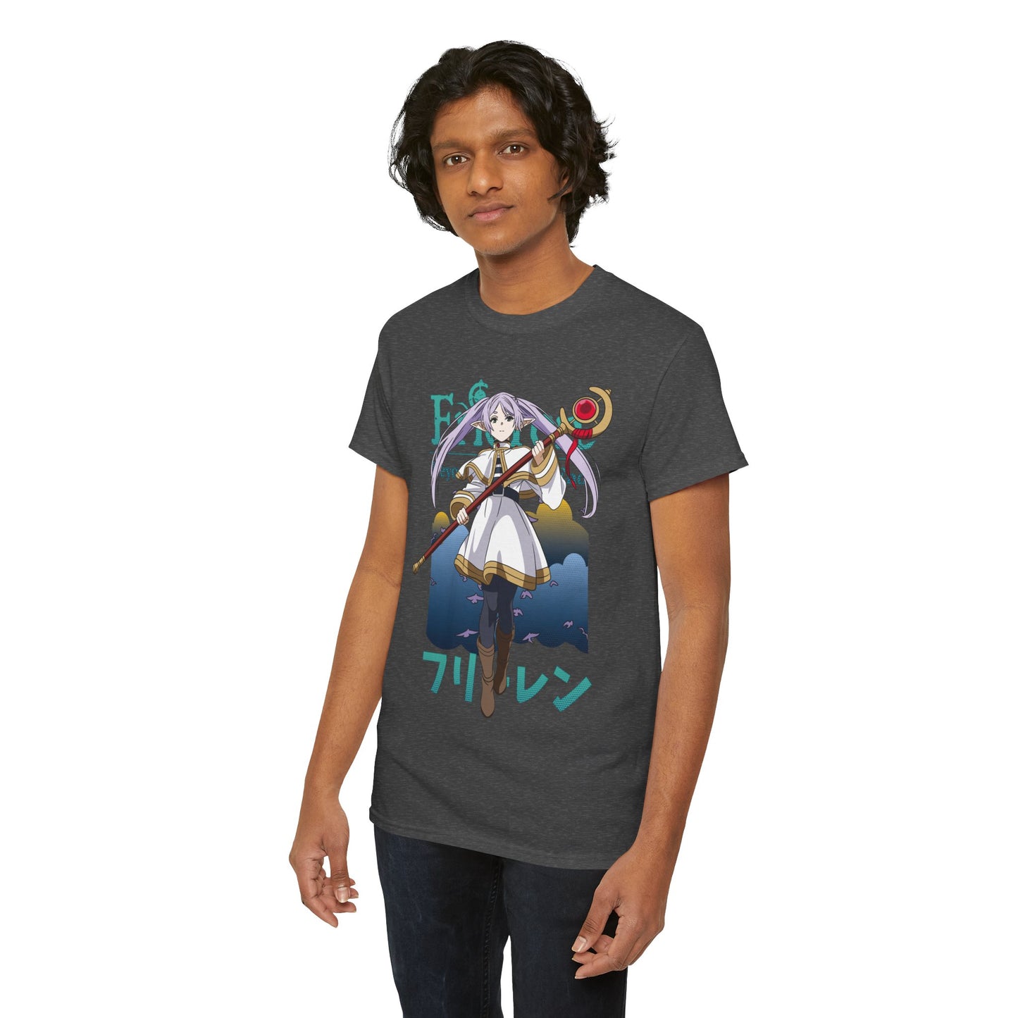 Frieren Unisex Heavy Cotton T-Shirt | Elven Mage Anime-Inspired Streetwear Graphic Tee