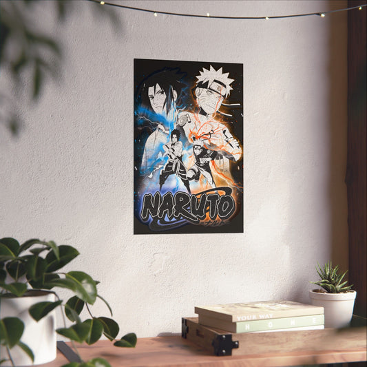 Naruto vs Sasuke Matte Poster | Anime Rivalry Wall Art | Team 7 Shinobi Decor | Otaku Manga Wall Print