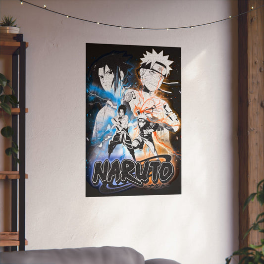 Naruto vs Sasuke Matte Poster | Anime Rivalry Wall Art | Team 7 Shinobi Decor | Otaku Manga Wall Print