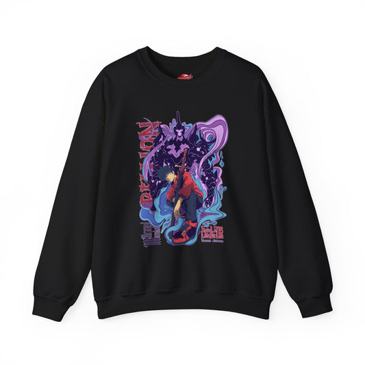 Sung Drip-Woo Unisex Heavy Blend Crewneck Sweatshirt | Shadow Monarch Anime-Inspired Streetwear Graphic Pullover | Funny Anime