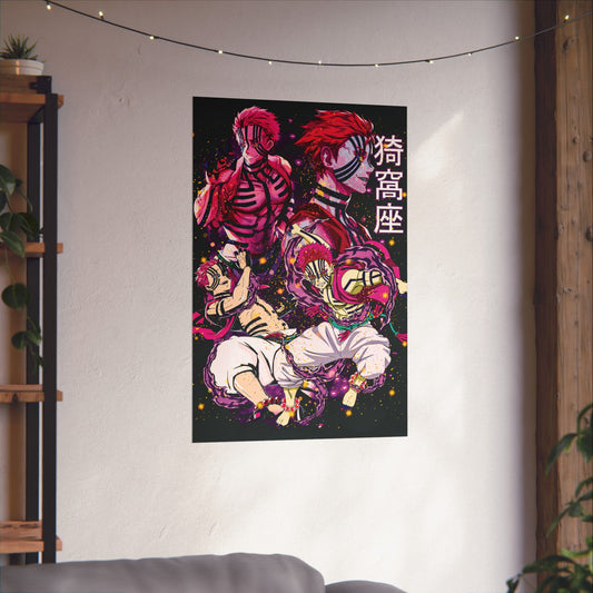 Upper Moon 3 Akaza Poster | Demon Slayer Matte Vertical Wall Art
