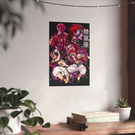 Upper Moon 3 Akaza Poster | Demon Slayer Matte Vertical Wall Art