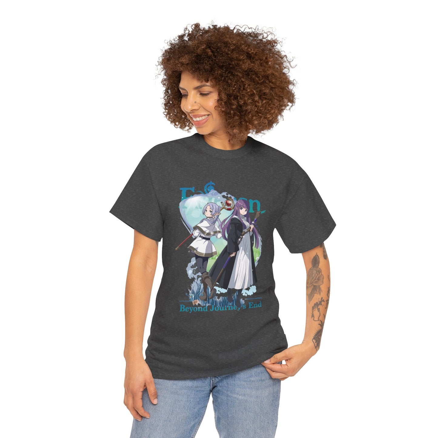 Frieren & Fern Unisex Heavy Cotton T-Shirt | Anime-Inspired Streetwear Graphic Tee