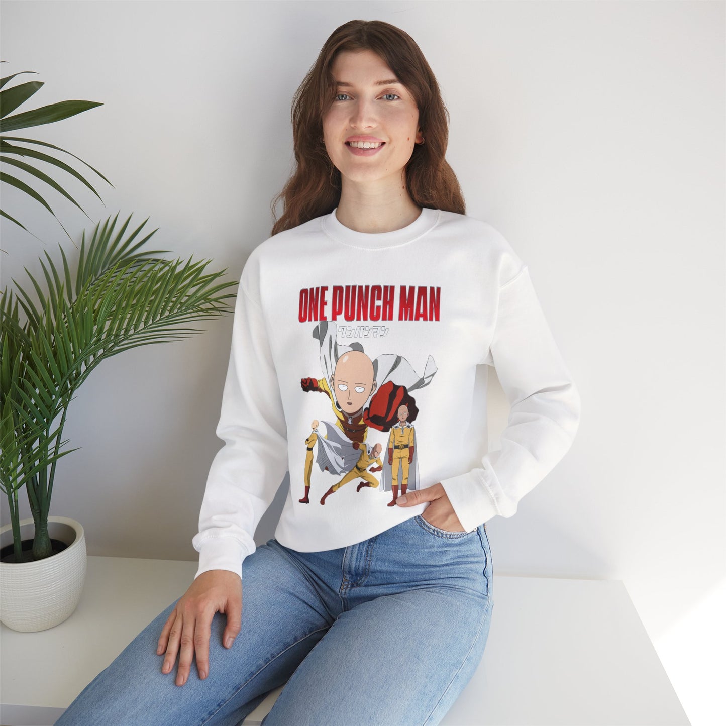 Saitama Anime Crewneck | Unisex Heavy Cotton Anime-Inspired Streetwear Sweatshirt | Manga Graphic Apparel
