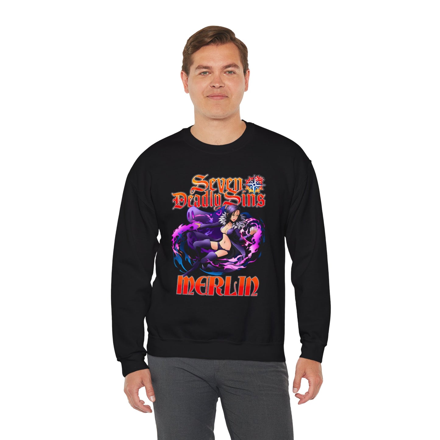 Boar Sin of Gluttony Merlin Crewneck Sweatshirt | Anime-Inspired Streetwear Graphic Sweater | Manga Pullover