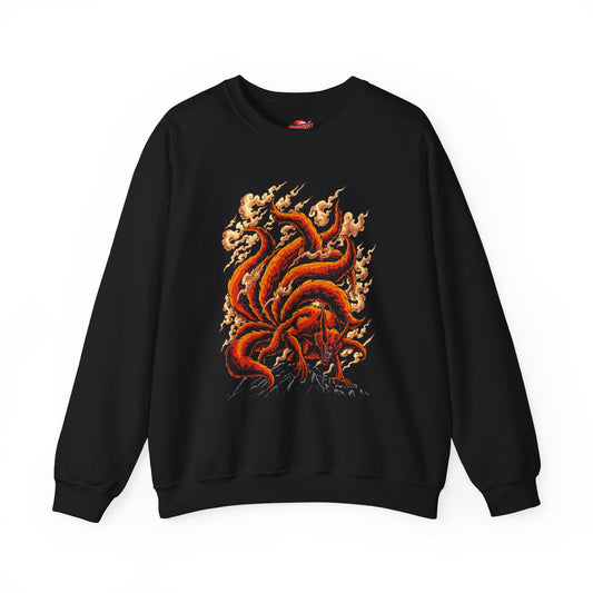 Nine-Tailed Beast Kurama Crewneck | Anime-Inspired Graphic Streetwear Sweatshirt | Fox Demon Graphic Pullover | Otaku Manga Sweater