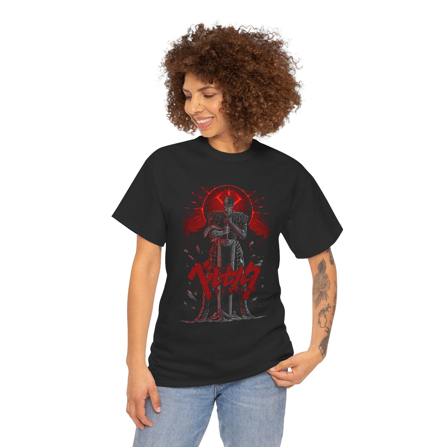 Black Swordsman Guts Unisex Heavy Cotton T-Shirt | Dark Anime Streetwear Tee