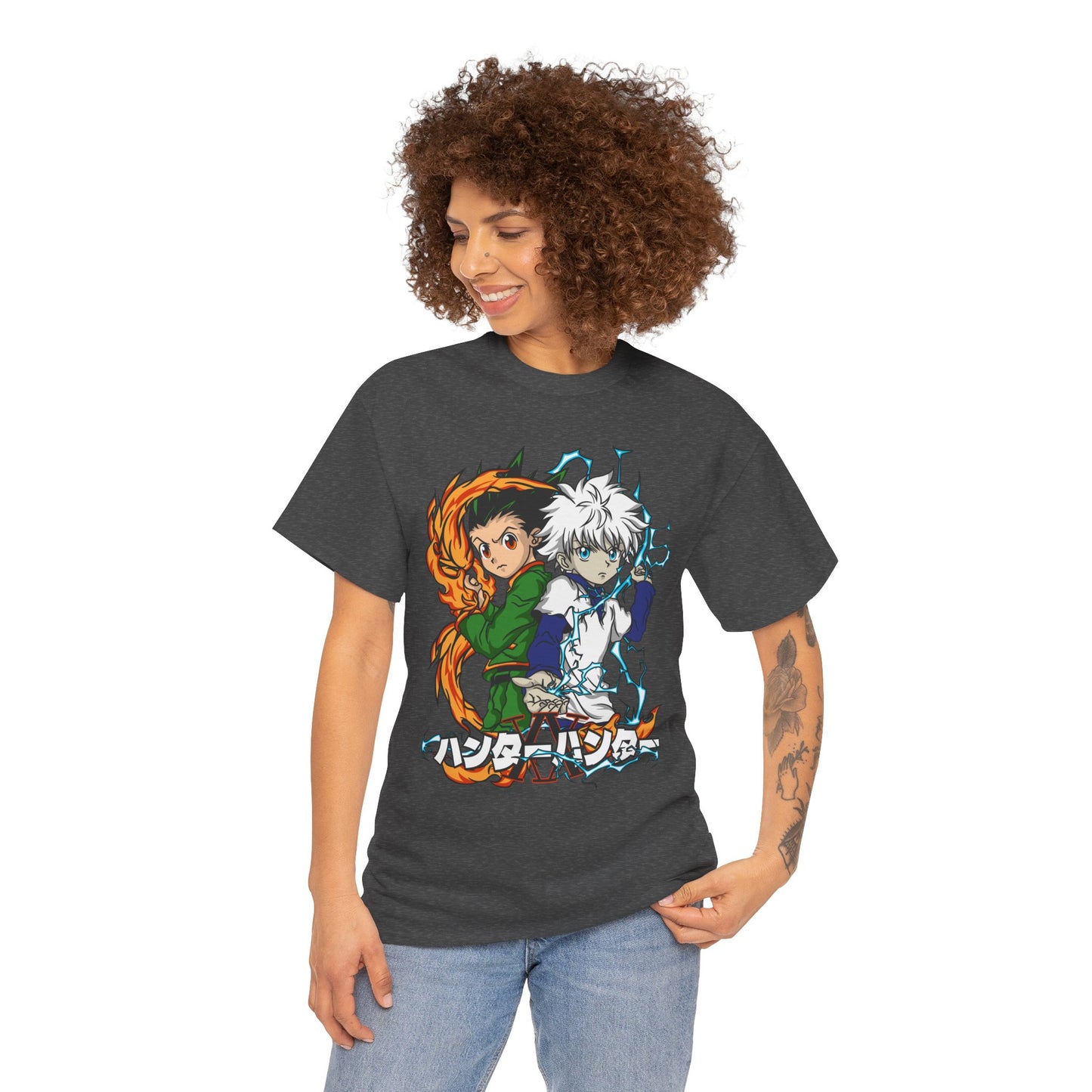 Gon and Killua Duo Unisex Heavy Cotton T-Shirt | Anime-Inspired Streetwear Graphic Tee