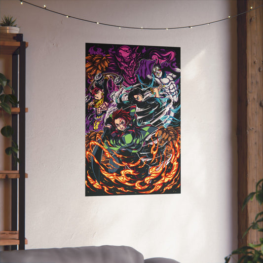 Tanjiro & Muichiro vs Hantengu Anime Poster | Anime-Inspired Matte Wall Art | Battle Manga Decor
