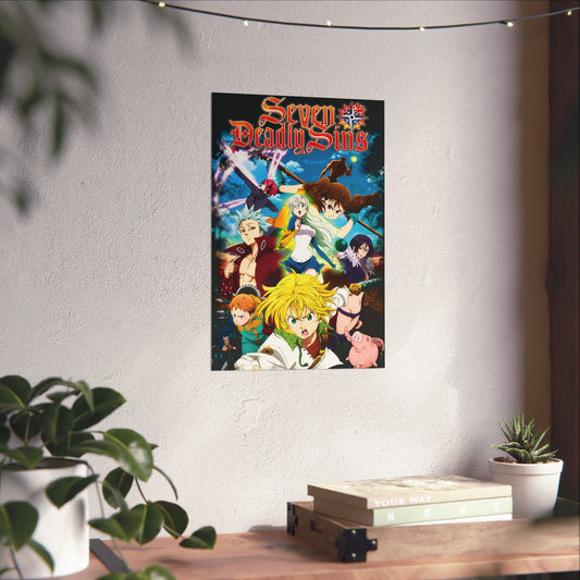 Sins Unleashed Poster | Meliodas Ban Escanor Wall Art | Anime Group Decor | Manga-Inspired Print | Shonen Anime Poster