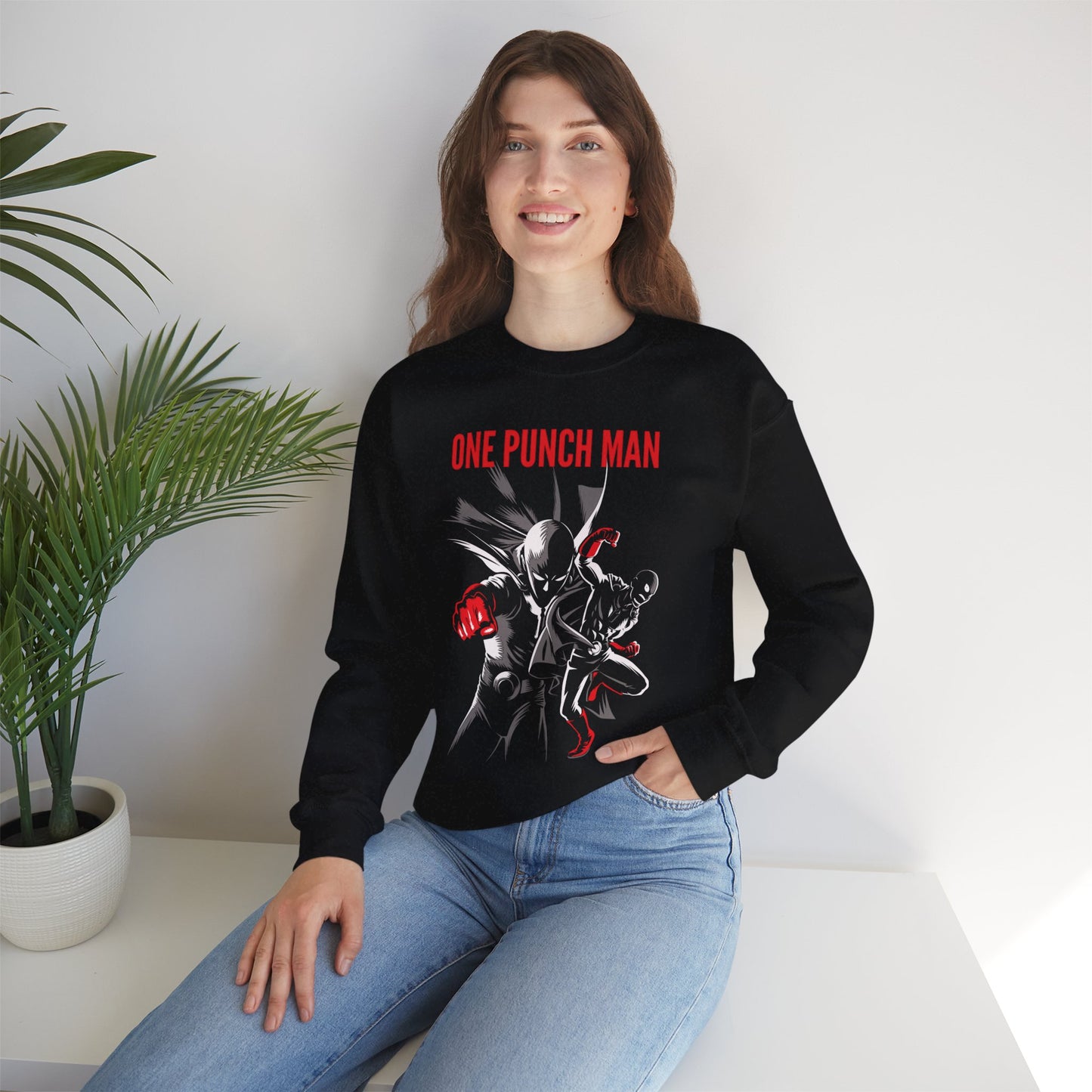 Saitama Serious Punch Anime Crewneck | Anime-Inspired Streetwear Sweatshirt | Unisex Heavy Blend