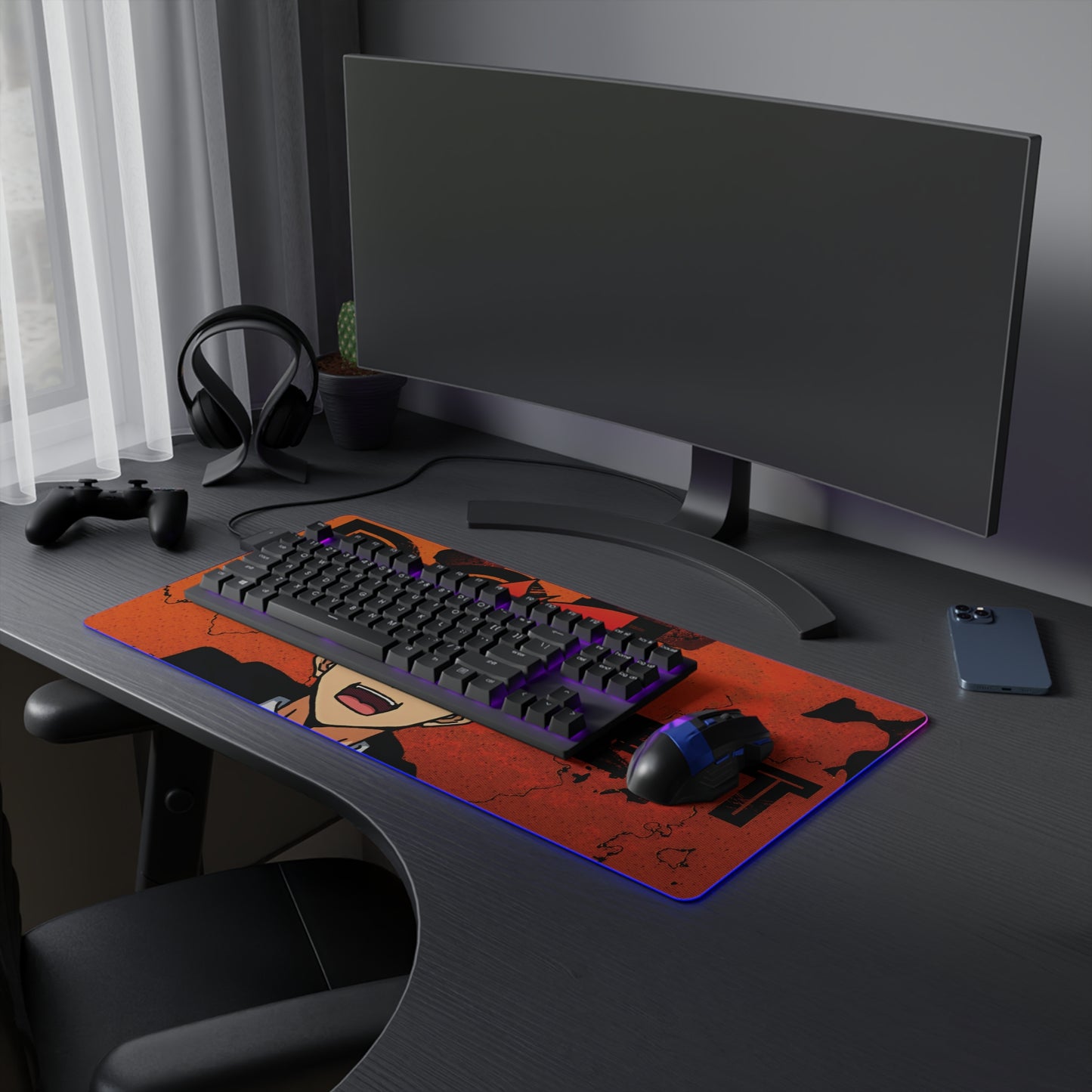 Dot Barrett LED Gaming Mouse Pad | Anime-Inspired RGB Desk Mat | Anime Gamer Mousepad | Otaku Desk Setup