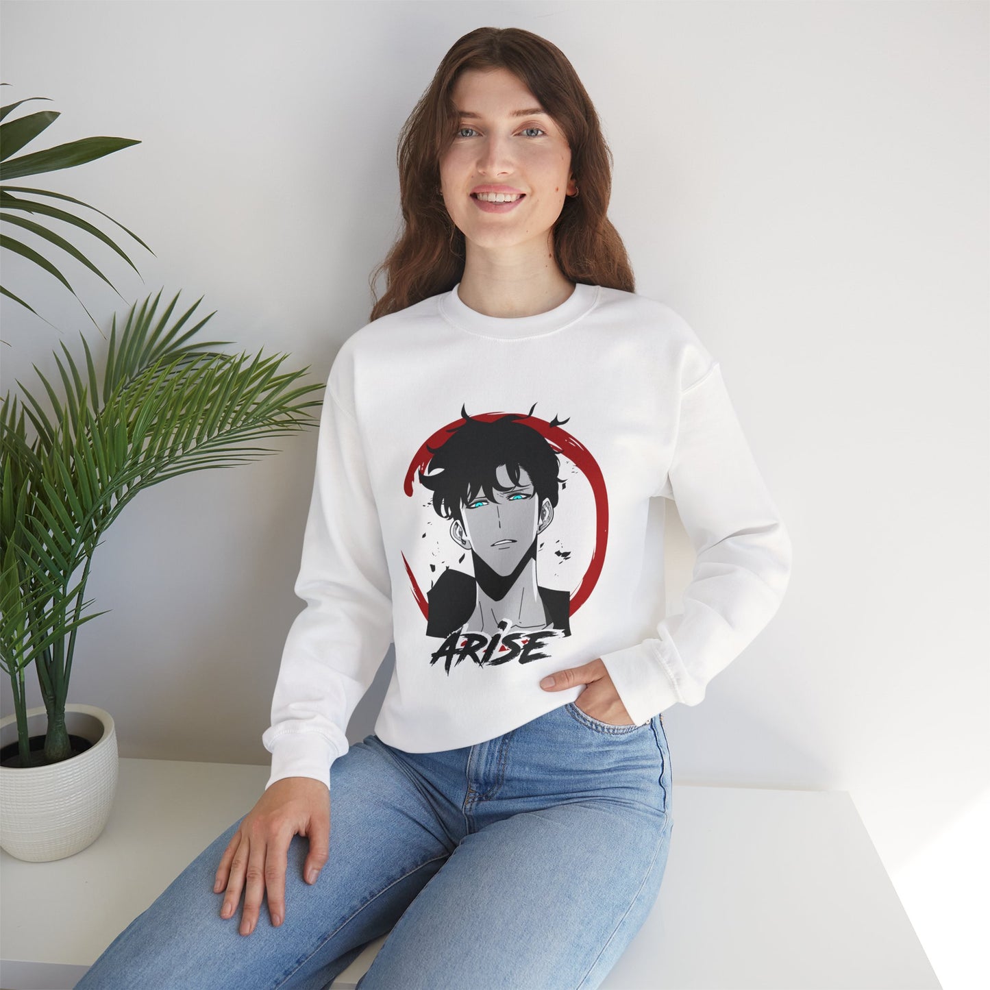 Sung Jinwoo ARISE Shadow Monarch Unisex Heavy Blend Crewneck Sweatshirt | Shadow Army Cute Anime-Inspired Streetwear Graphic Pullover