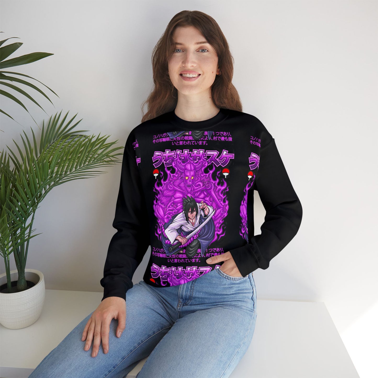 Sasuke Uchiha Susanoo II Crewneck | Anime-Inspired Streetwear Sweatshirt | Mangekyo Sharingan Uchiha Sweater | Otaku Manga Pullover