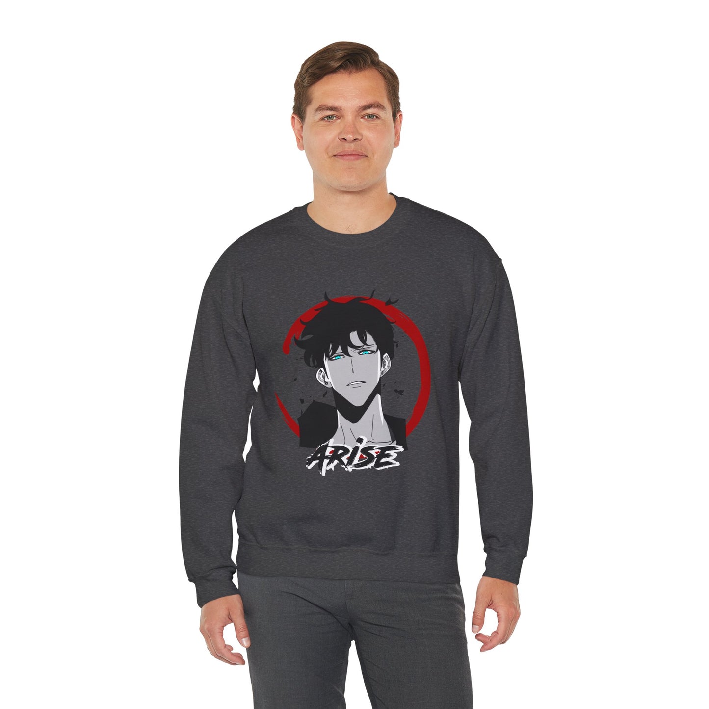 Sung Jinwoo ARISE Shadow Monarch Unisex Heavy Blend Crewneck Sweatshirt | Shadow Army Cute Anime-Inspired Streetwear Graphic Pullover