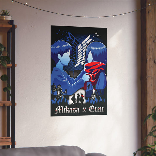 Mikasa x Eren Matte Vertical Poster | Attack on Titan Anime Wall Art