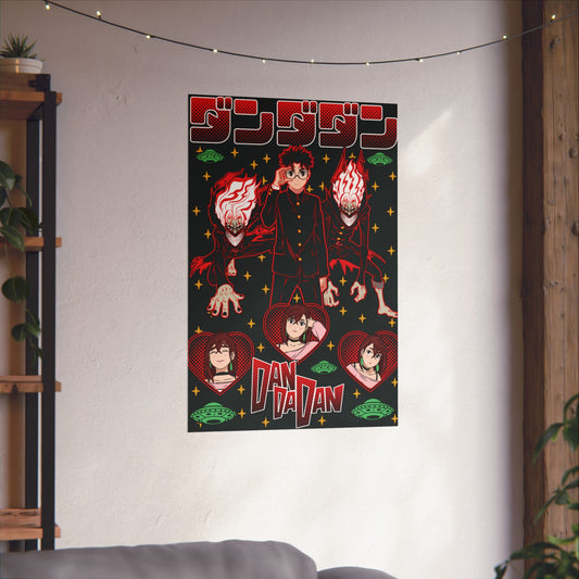 Okarun x Momo II “Cosmic Showdown” Matte Vertical Poster | Dandadan Anime Wall Art
