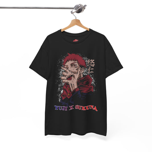 Yuji x Sukuna Unisex Heavy Cotton T-Shirt | Anime-Inspired Streetwear Graphic Tee | Yuji Itadori Cursed King Shirt