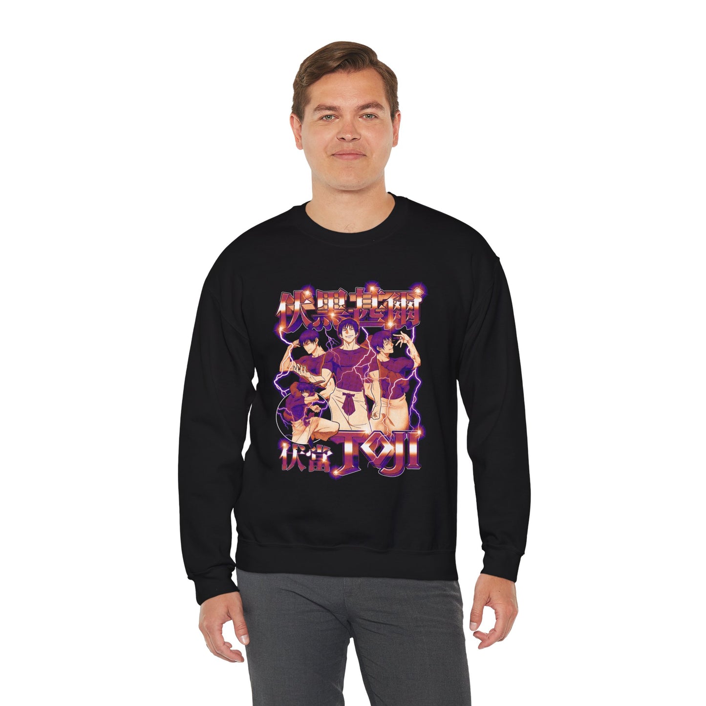 4 Styles of Toji Unisex Heavy Blend Crewneck Sweatshirt | Toji Fushiguro Anime-Inspired Streetwear Graphic Pullover